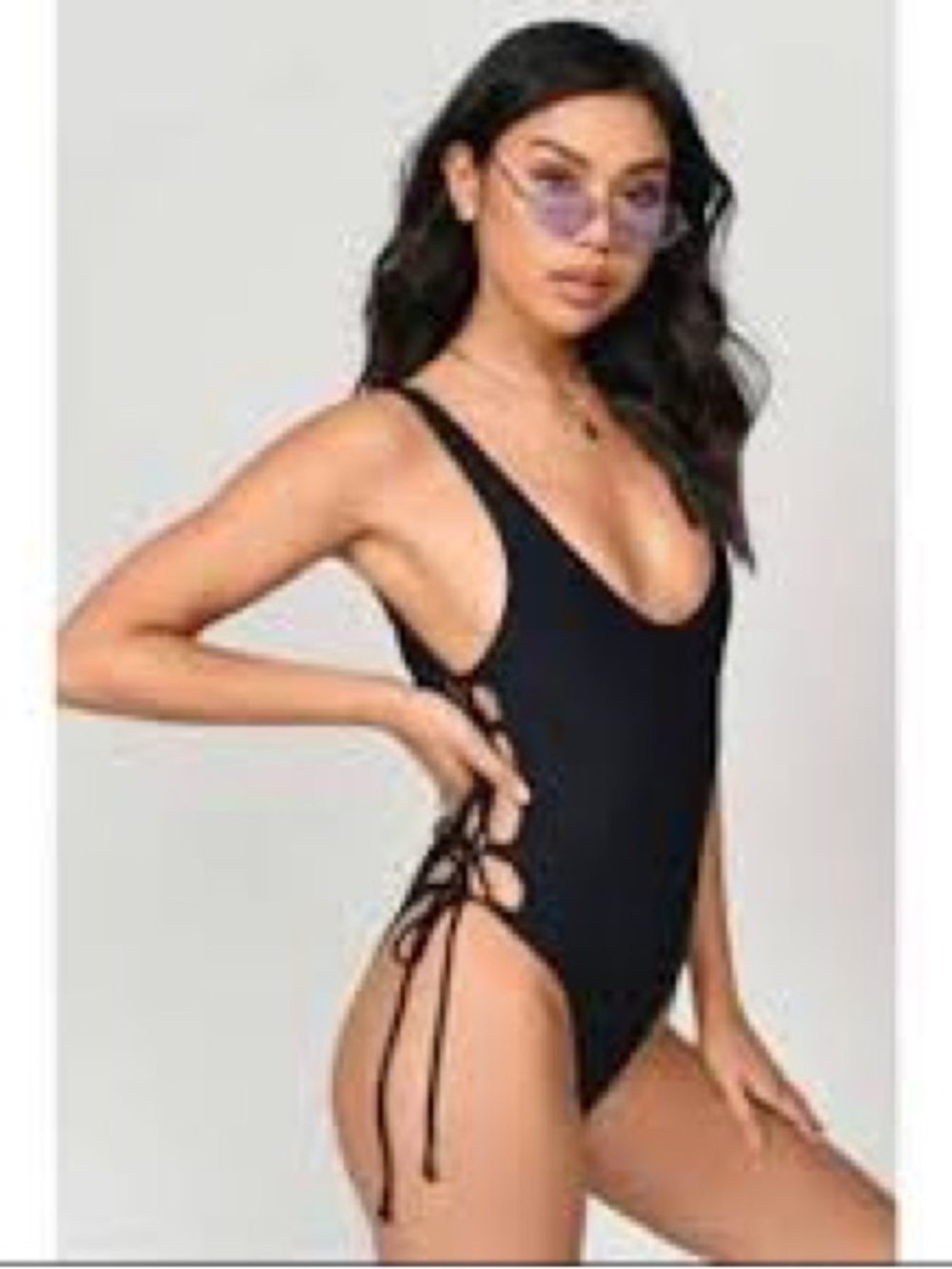 TOBI Swimsuit Black Side Tie One Piece Size Small Cutout High Leg NEW Beach Chic